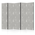 Room Divider - Cosmic Fireworks: Elegant Pattern with Moons and Stars on a Gray Background