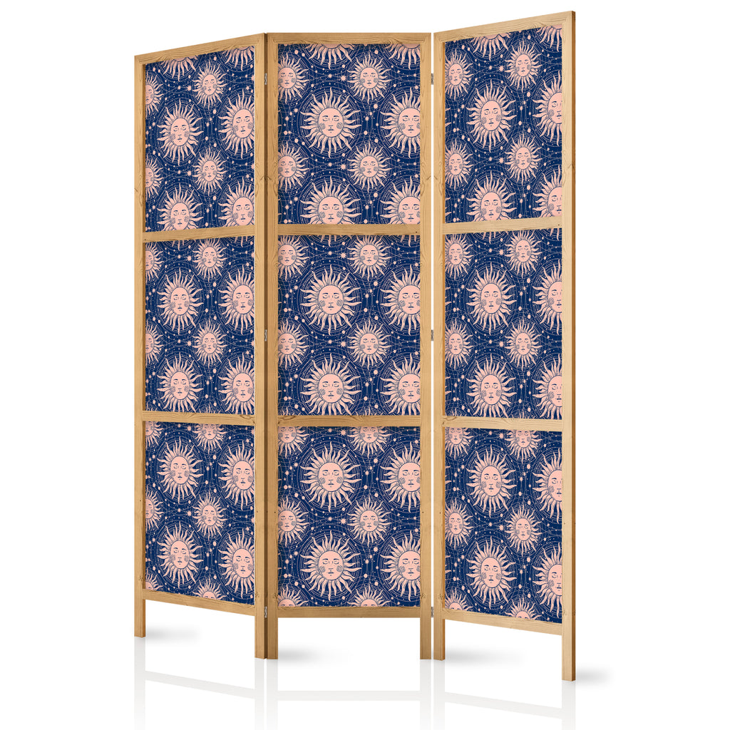 Japanese Room Divider - Sunny Pattern Repeating Sun Motif on Navy Background
