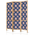 Japanese Room Divider - Sunny Pattern Repeating Sun Motif on Navy Background