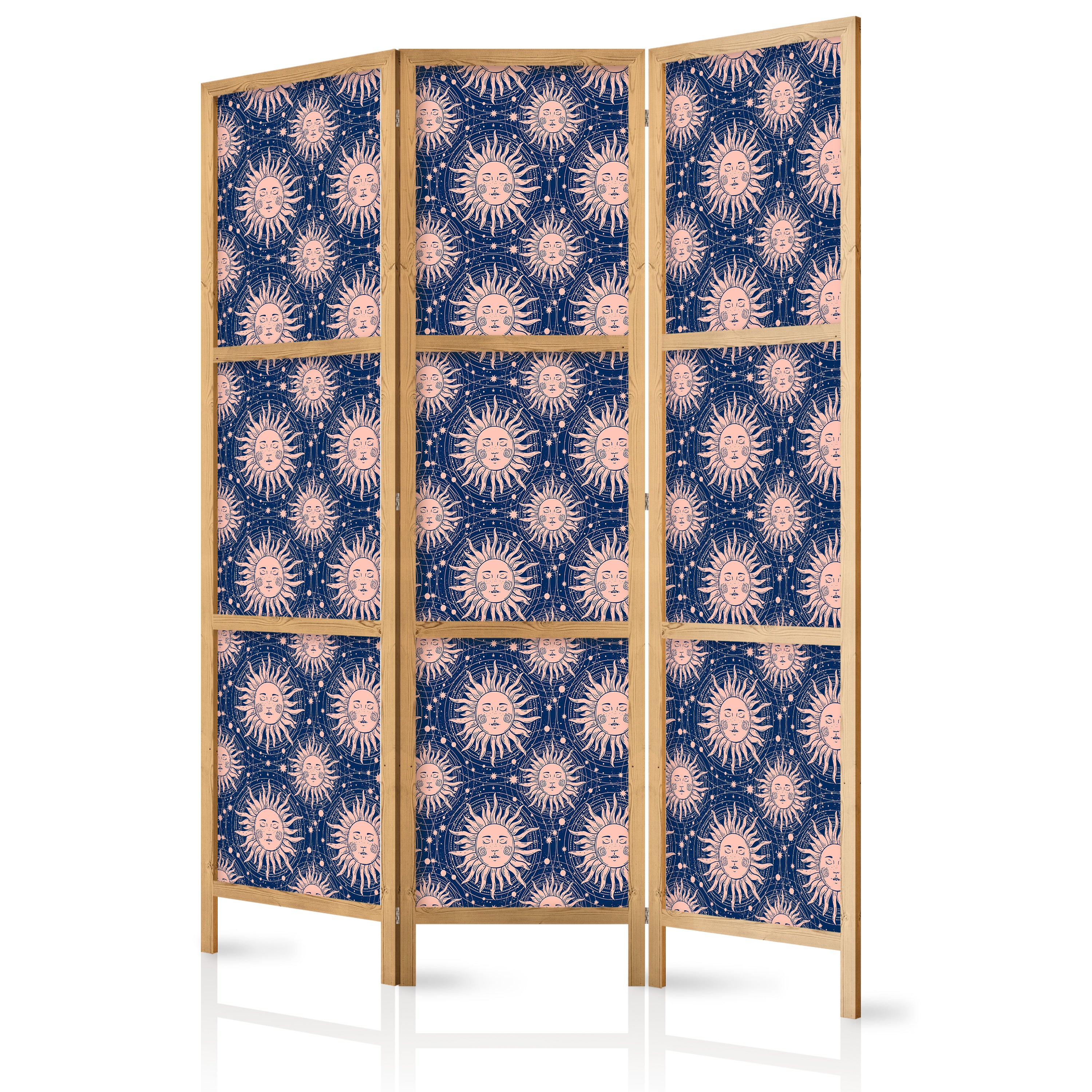 Japanese Room Divider - Sunny Pattern Repeating Sun Motif on Navy Background