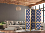 Japanese Room Divider - Sunny Pattern Repeating Sun Motif on Navy Background