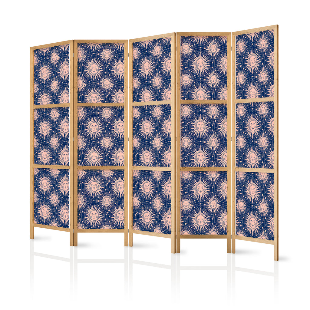 Japanese Room Divider with Sunny Pattern on Navy