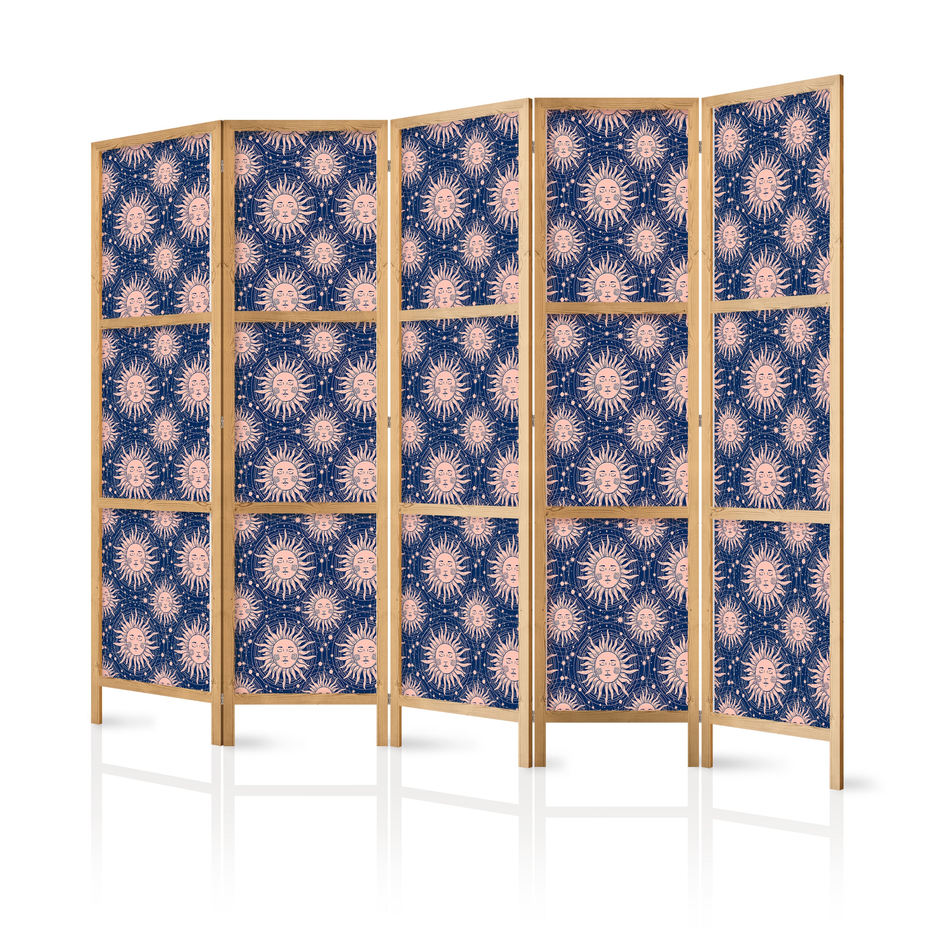 Japanese Room Divider with Sunny Pattern on Navy