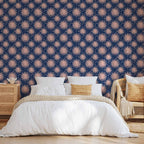 Repeating Sun Pattern Navy Wallpaper