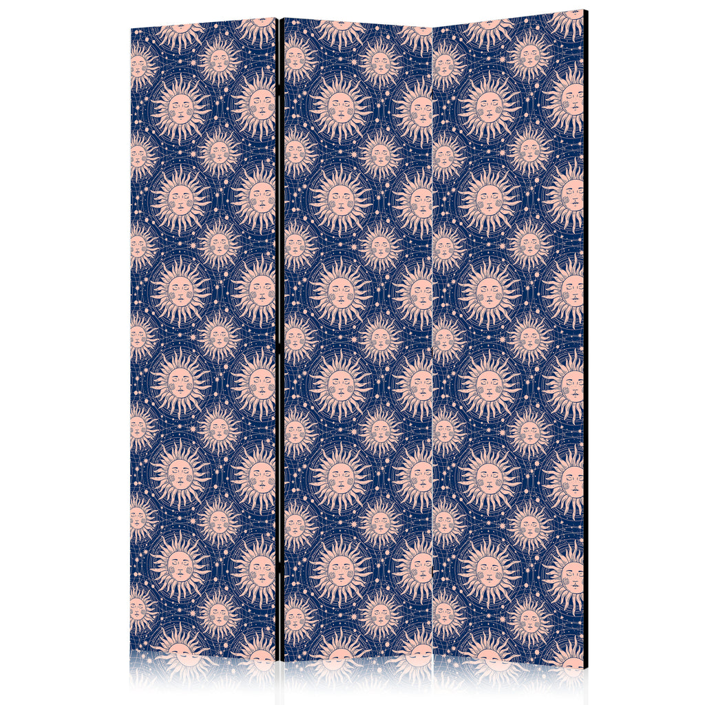 Room Divider with Sunny Sun Motif on Navy Background