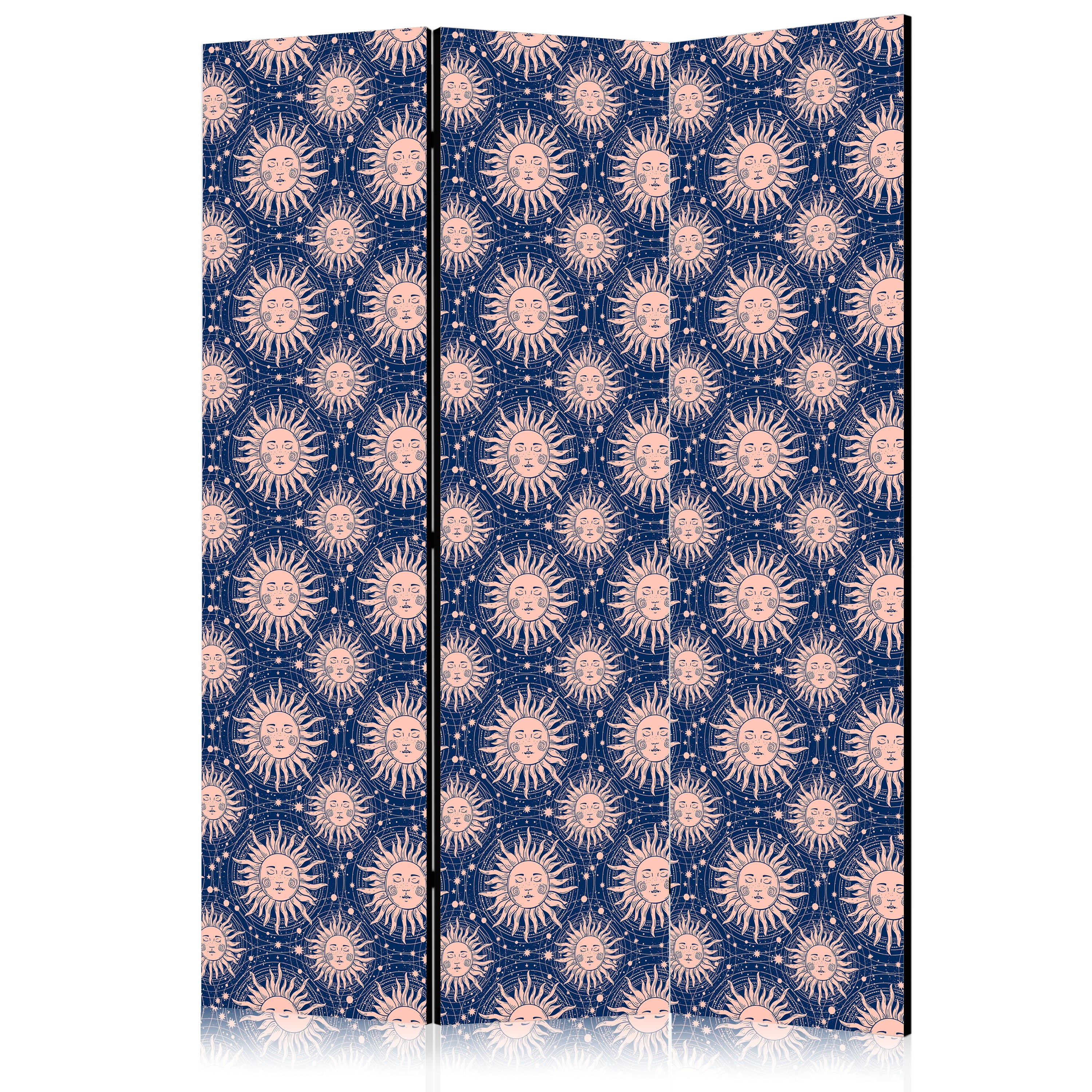 Room Divider with Sunny Sun Motif on Navy Background