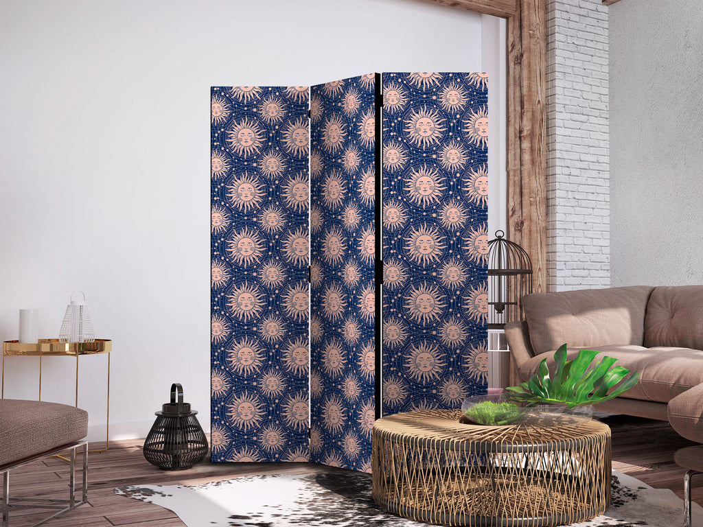 Room Divider with Sunny Sun Motif on Navy Background