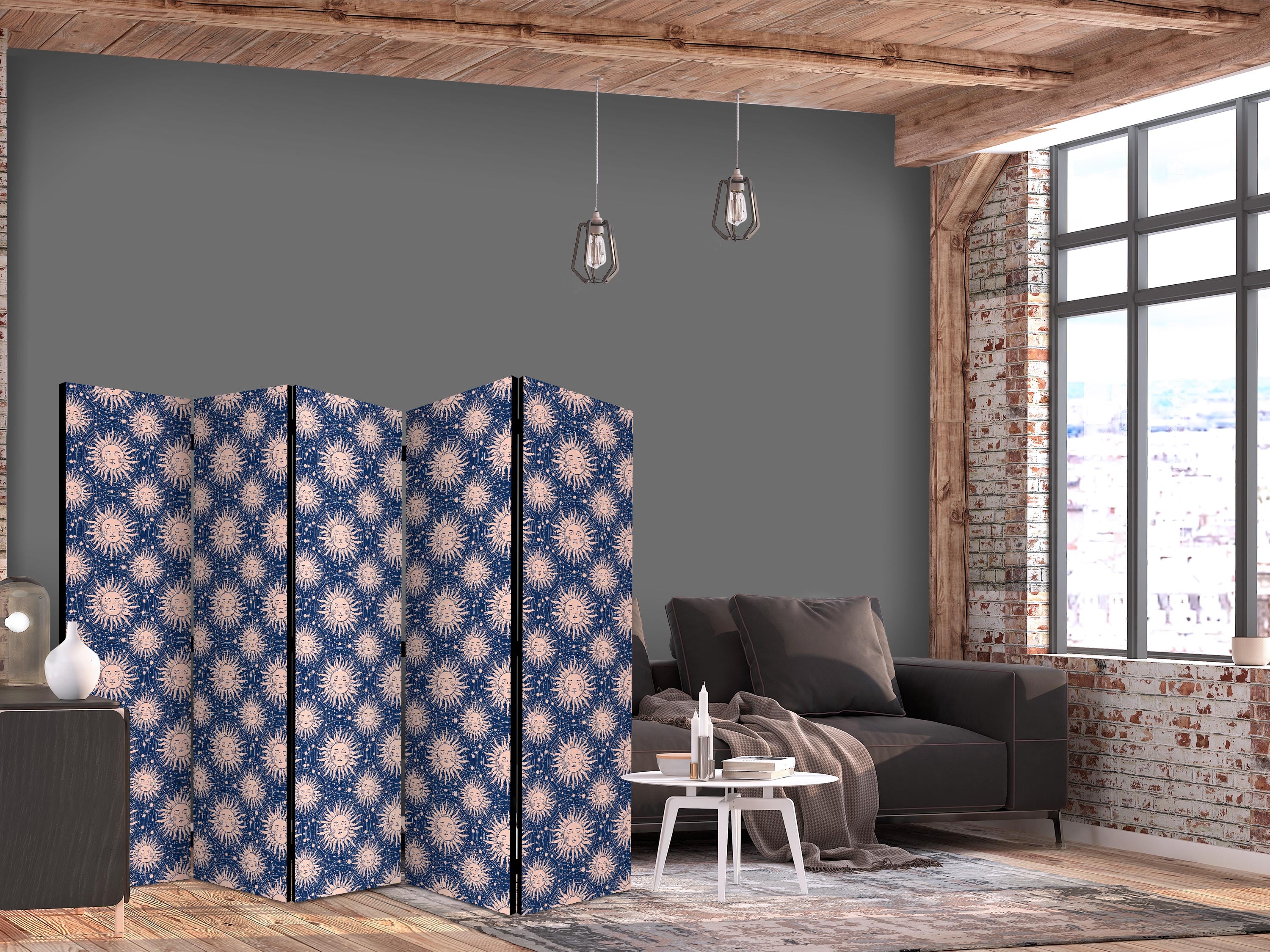 Room Divider with Sunny Pattern - Navy Background