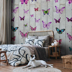 Colorful Butterflies Concrete Texture Wallpaper
