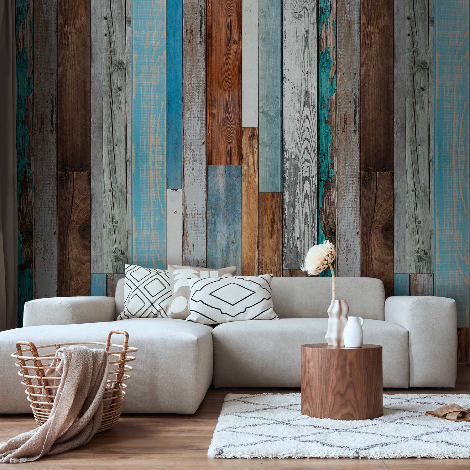 Vintage Rustic Wood Multicolor Wallpaper