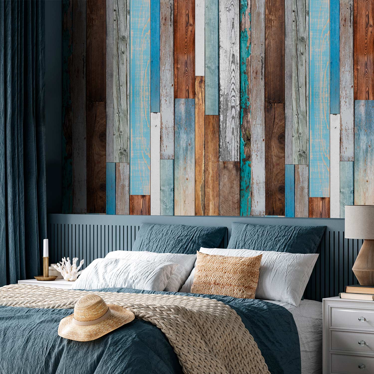 Vintage Rustic Wood Multicolor Wallpaper