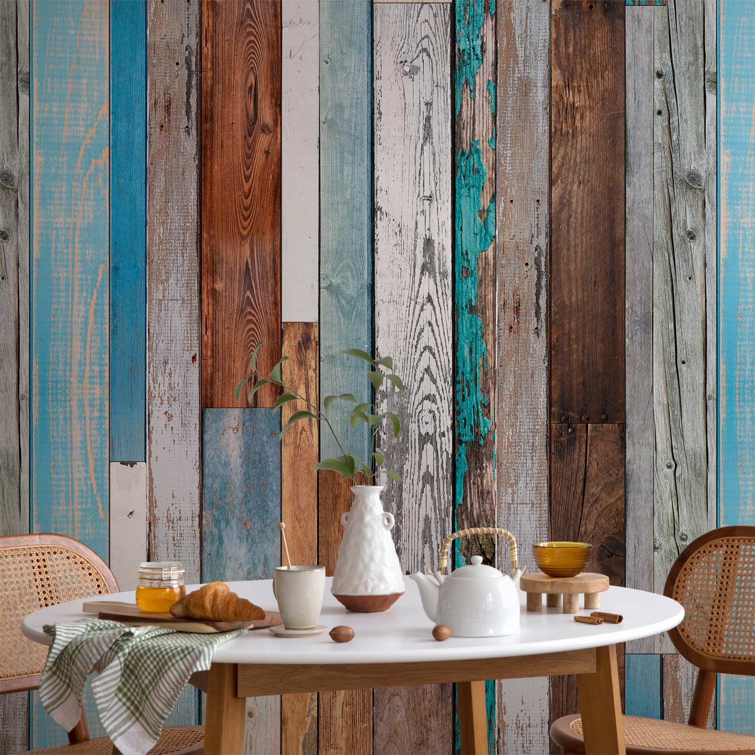 Vintage Rustic Wood Multicolor Wallpaper