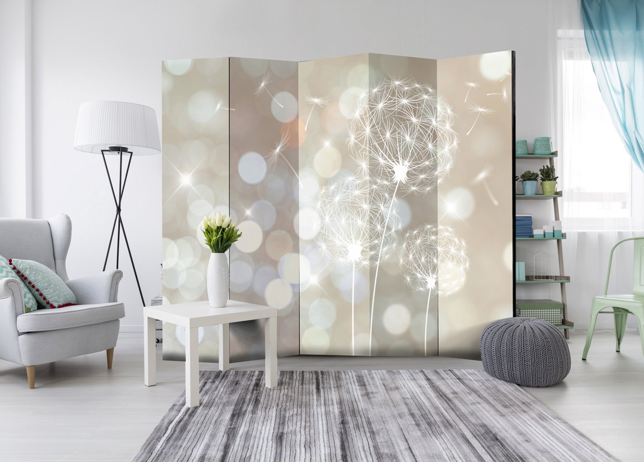 Dandelion Shine Floral 5-Panel Room Divider