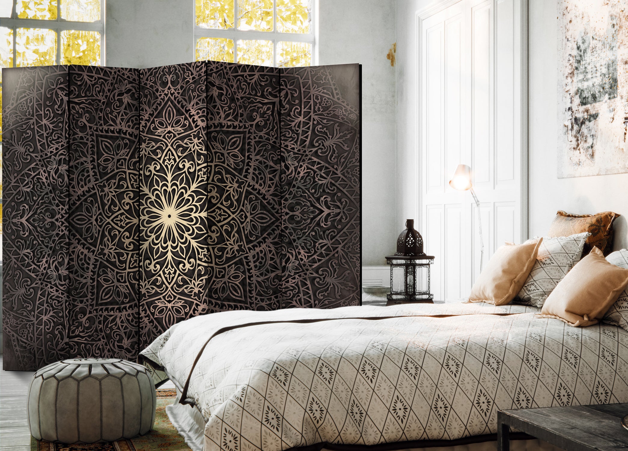 Oriental Mandala Geometric 5-Panel Room Divider