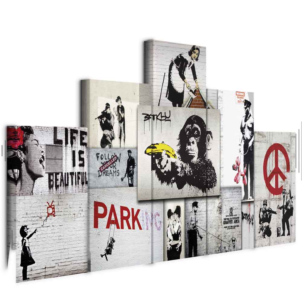 Banksy Street Art Graffiti Multicolor Canvas Print