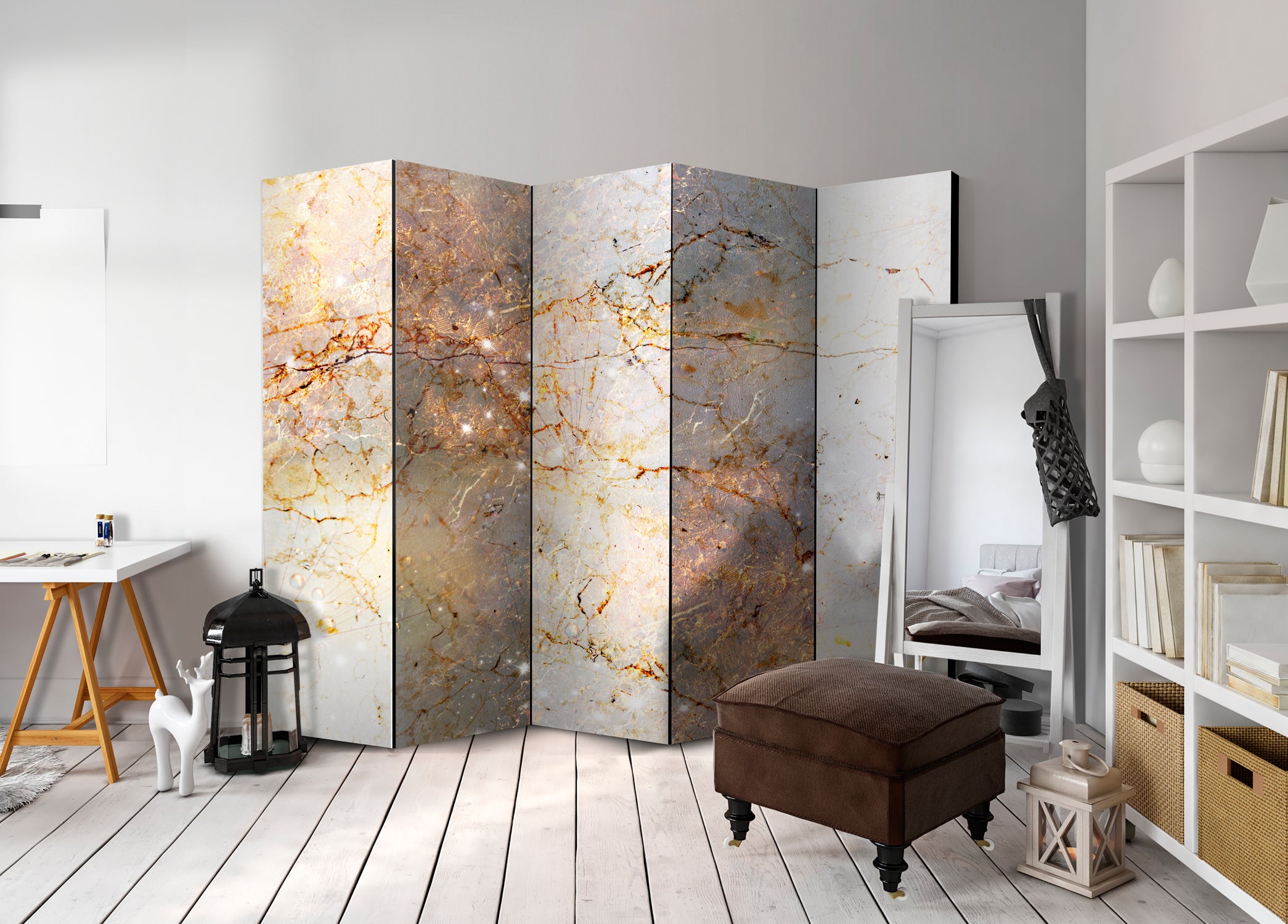 Enchanted Marble Texture 5-Panel Room Divider