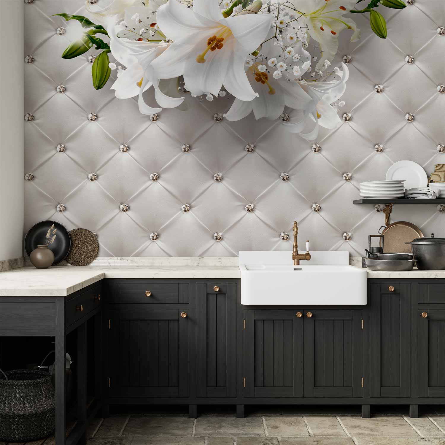 Elegant Princess Lilies Diamonds Wall Mural