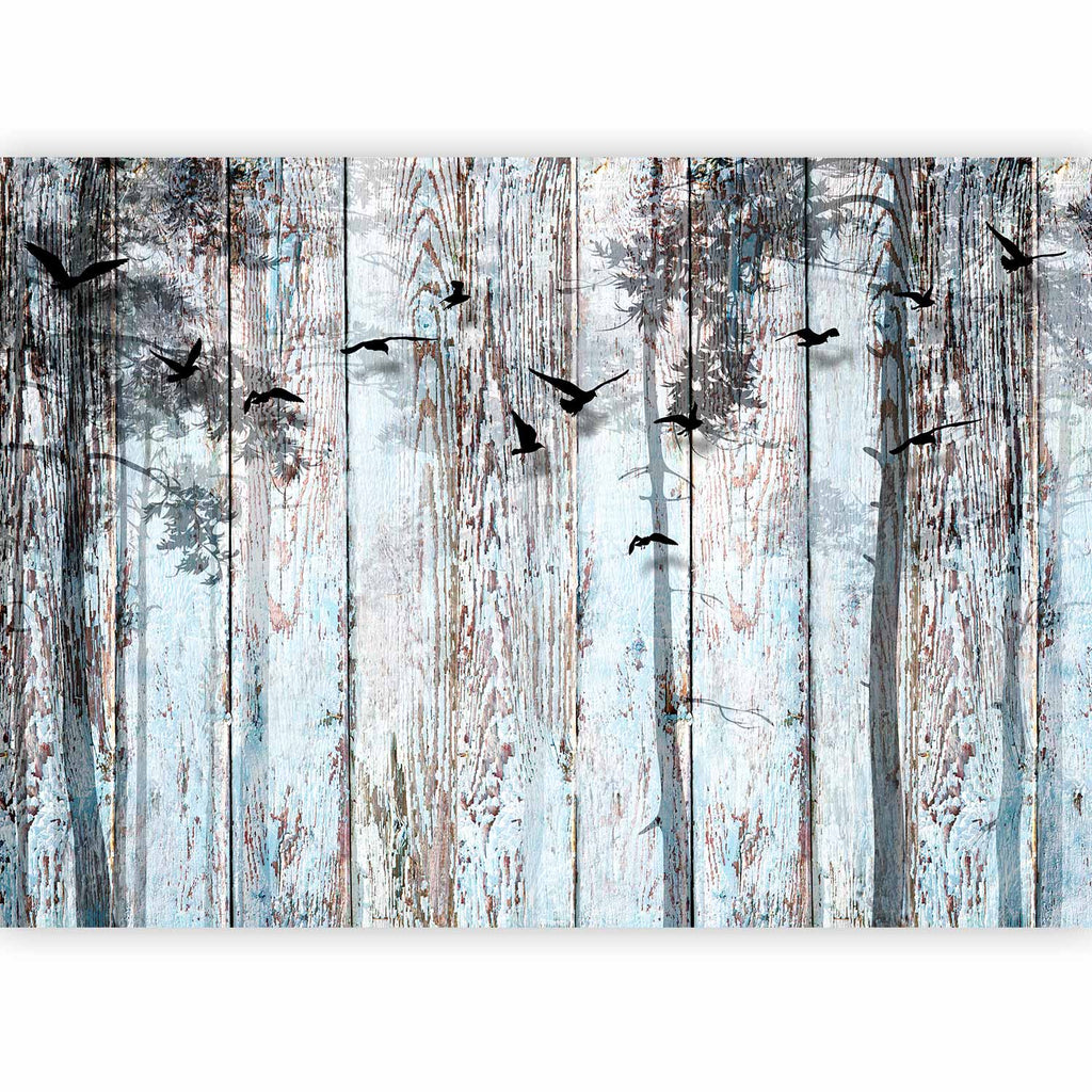 Forest Birds Wood Texture Wall Mural