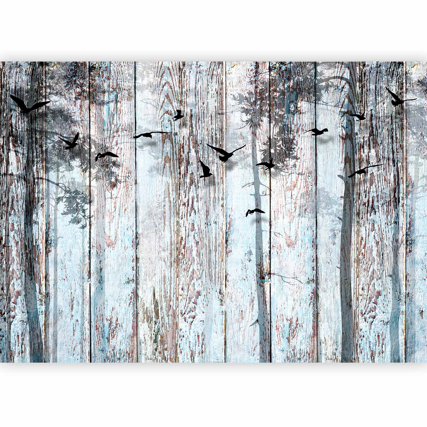 Forest Birds Wood Texture Wall Mural