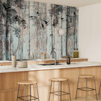 Forest Birds Wood Texture Wall Mural