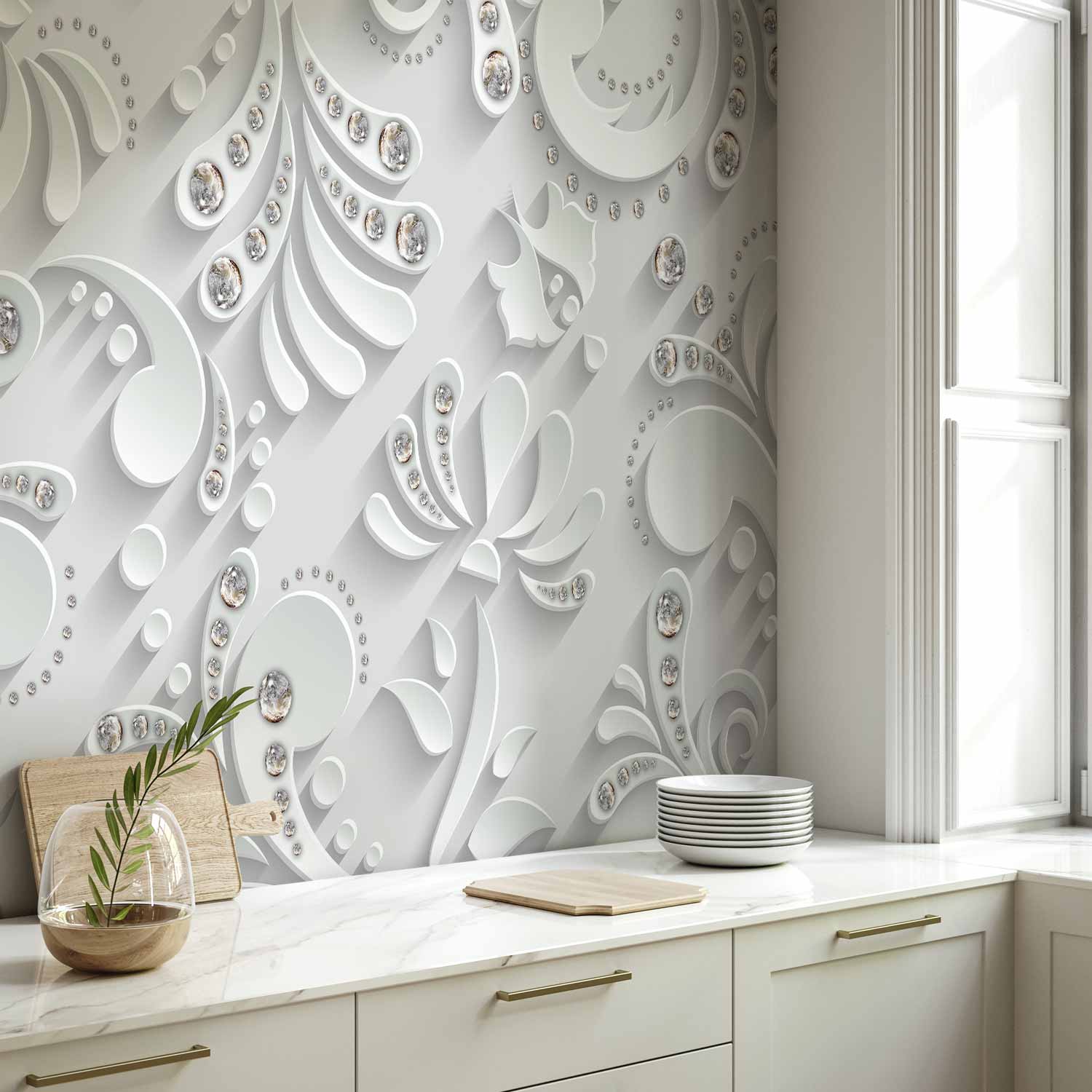 3D Crystal Flowers Floral Wall Mural