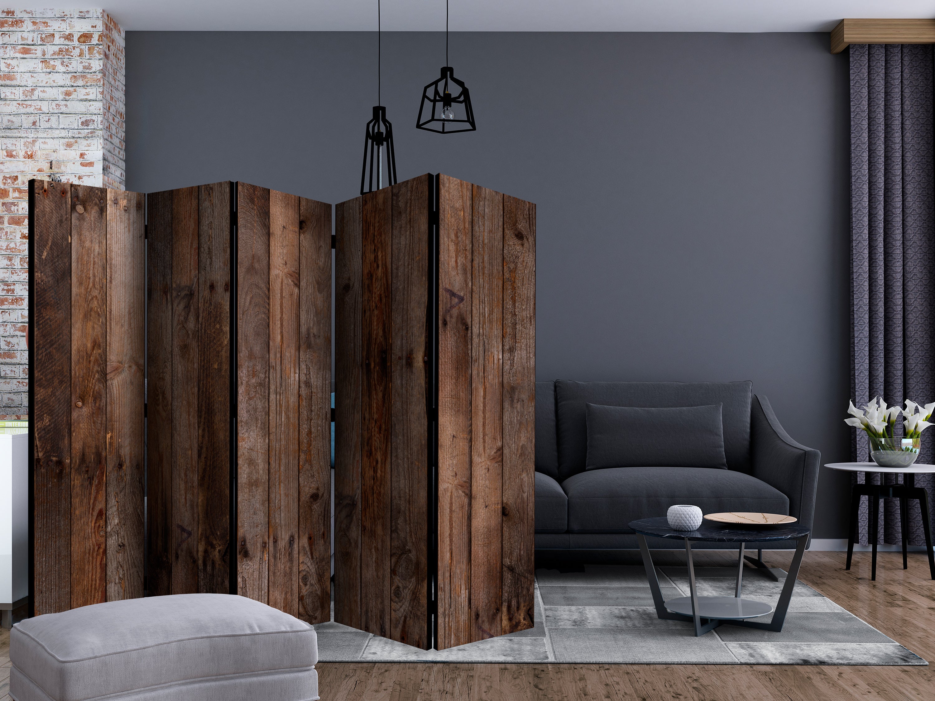 Rustic Wood Texture 5-Panel Room Divider