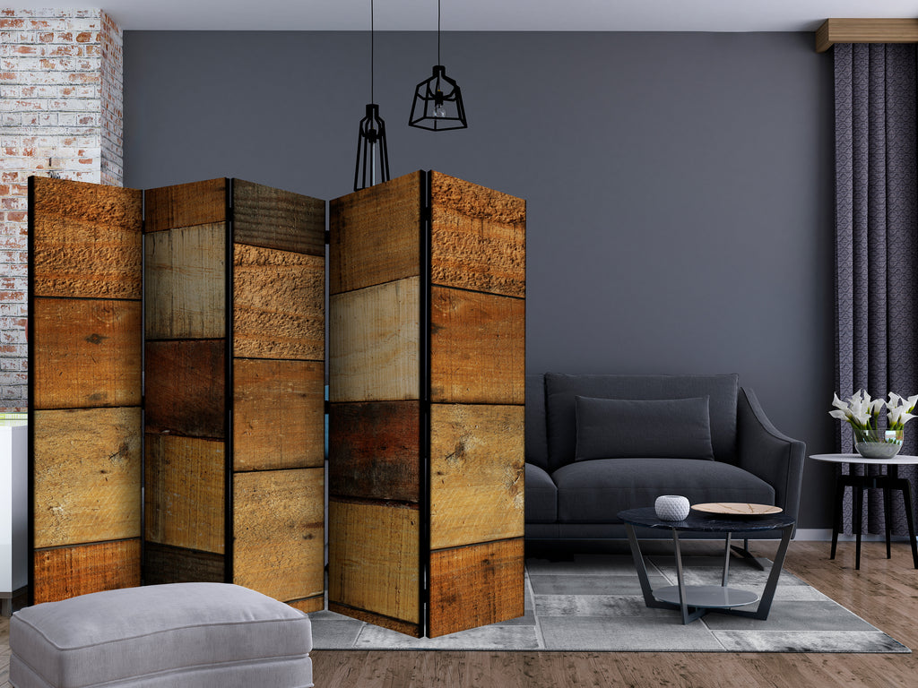 Wood Texture Rustic 5-Panel Room Divider