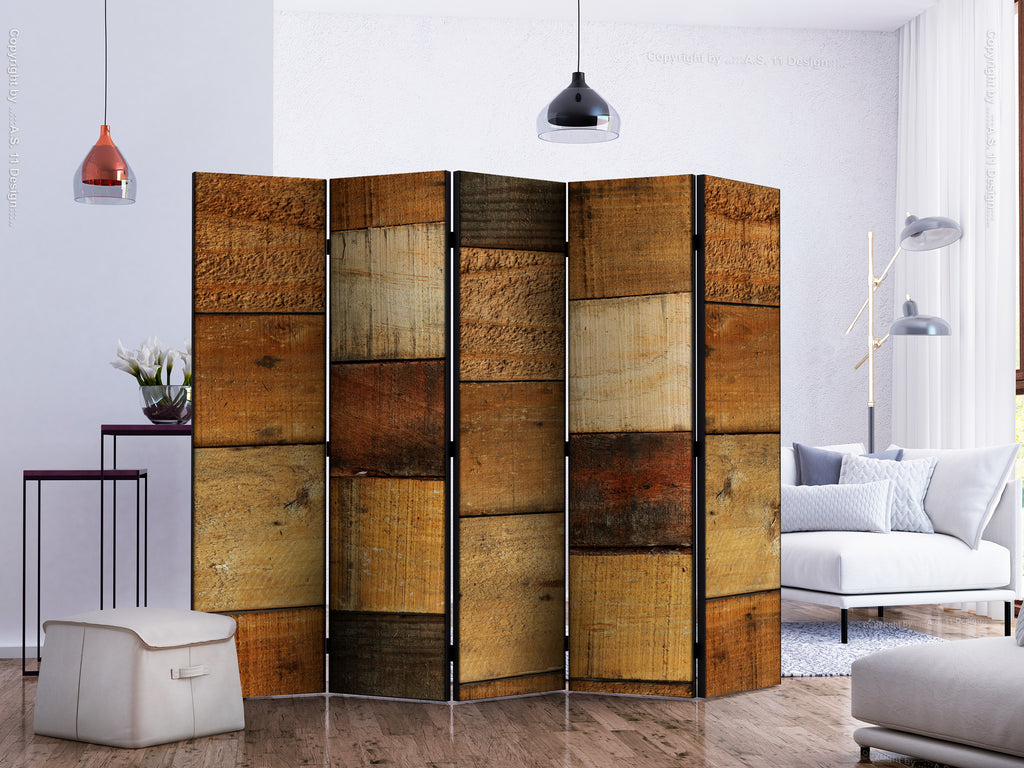Wood Texture Rustic 5-Panel Room Divider