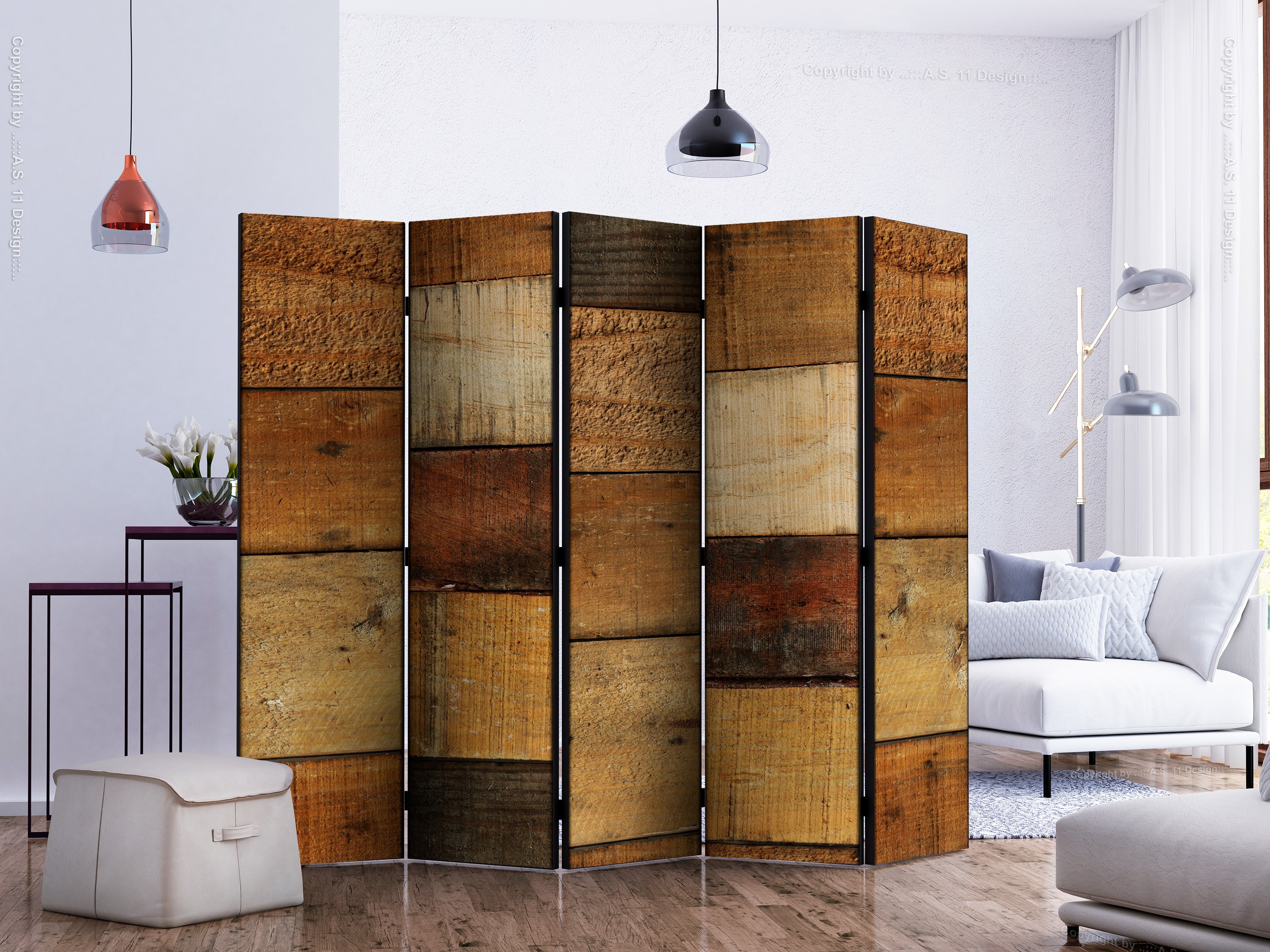 Wood Texture Rustic 5-Panel Room Divider