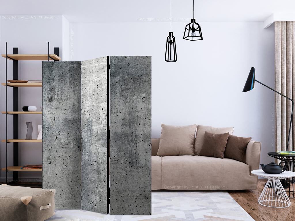 Fresh Concrete Texture Grey 3-Panel Room Divider