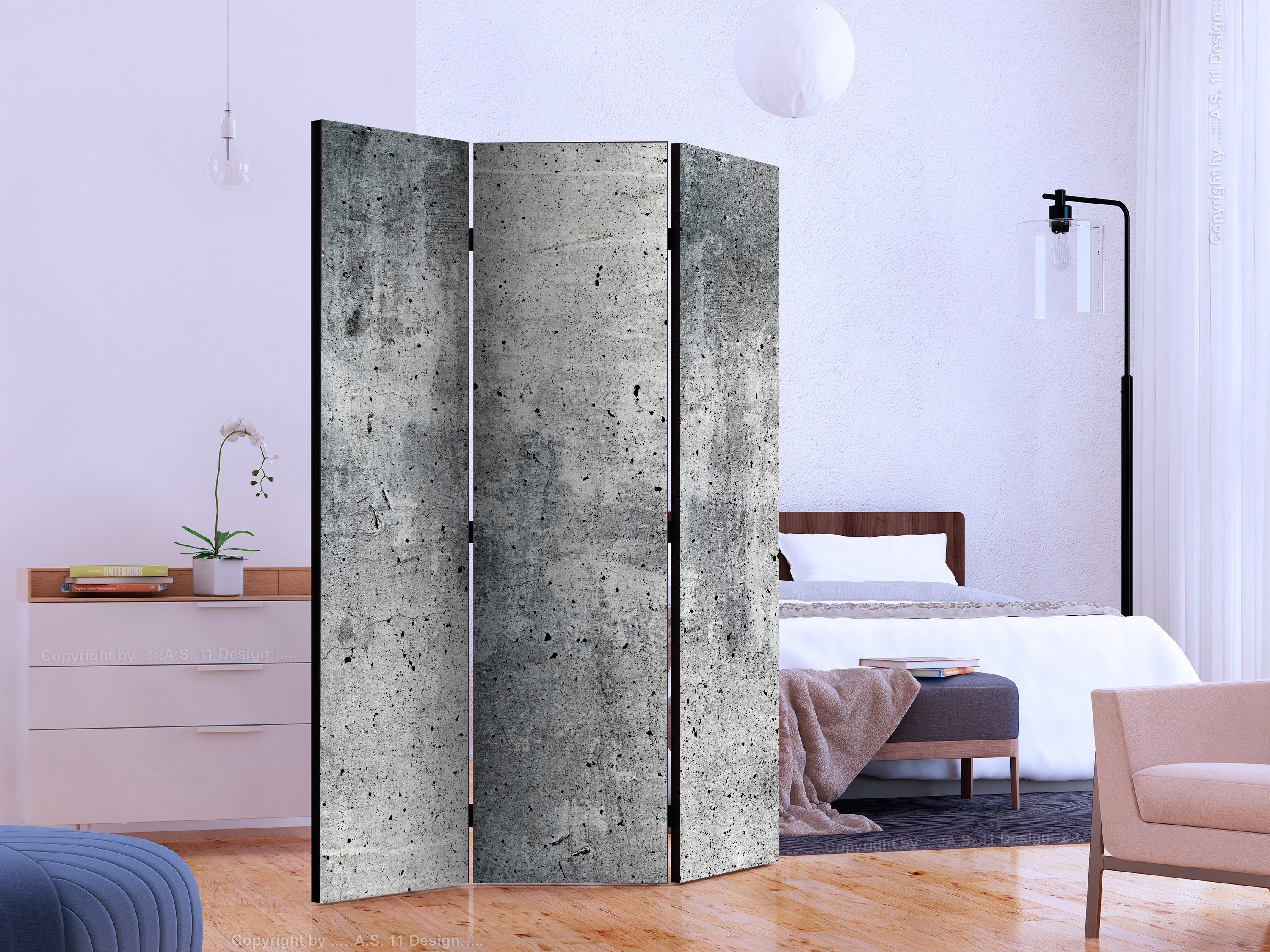 Fresh Concrete Texture Grey 3-Panel Room Divider