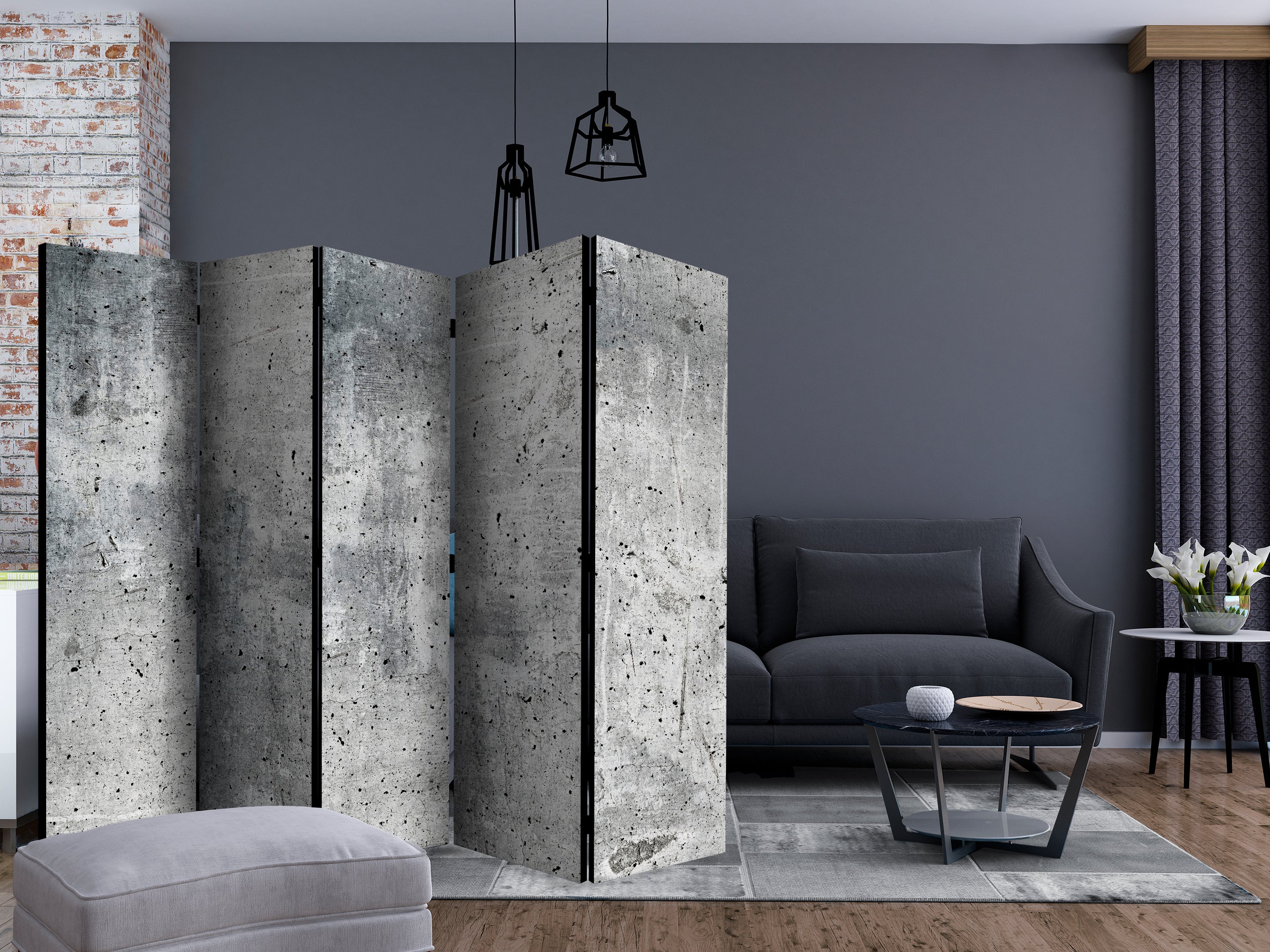 Grey Concrete Texture 5-Panel Room Divider