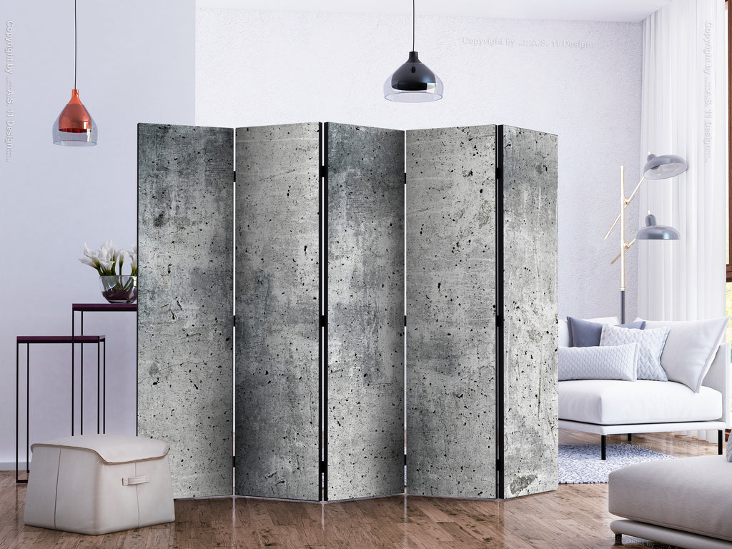 Grey Concrete Texture 5-Panel Room Divider