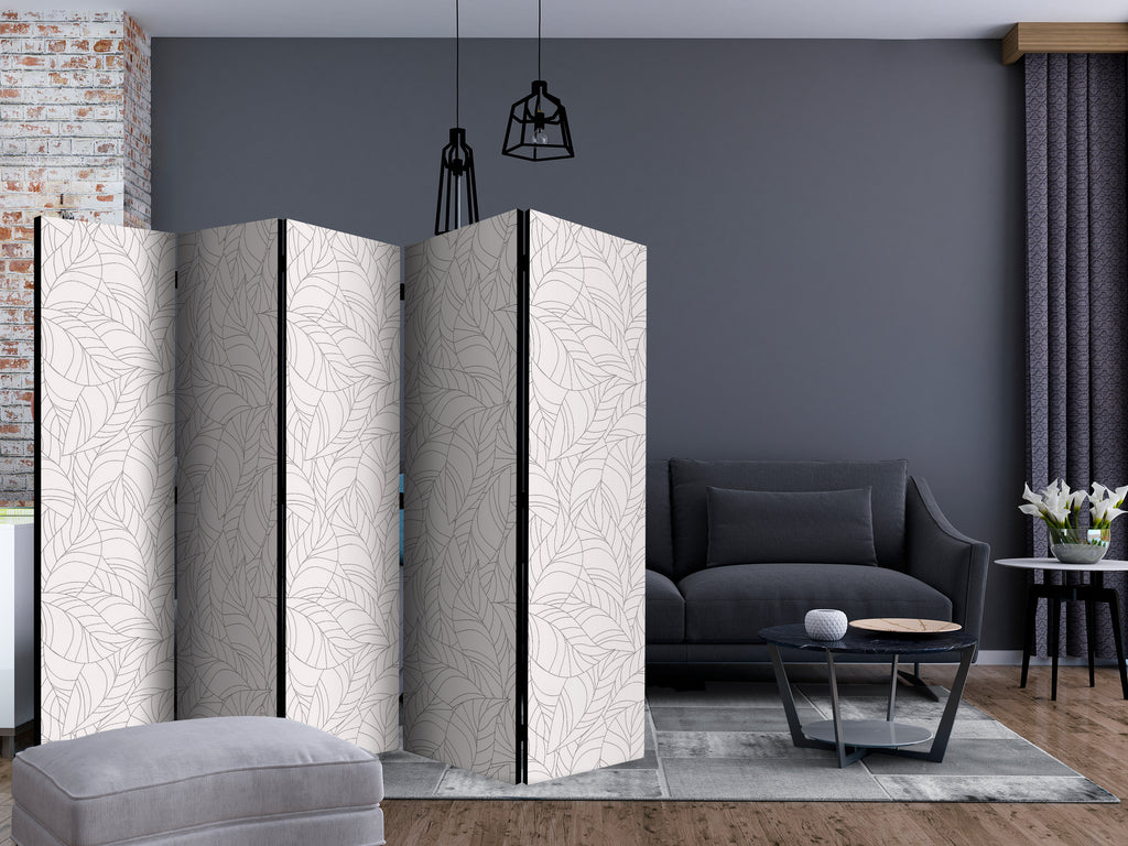 Colourless Leaves Pattern 5-Panel Room Divider