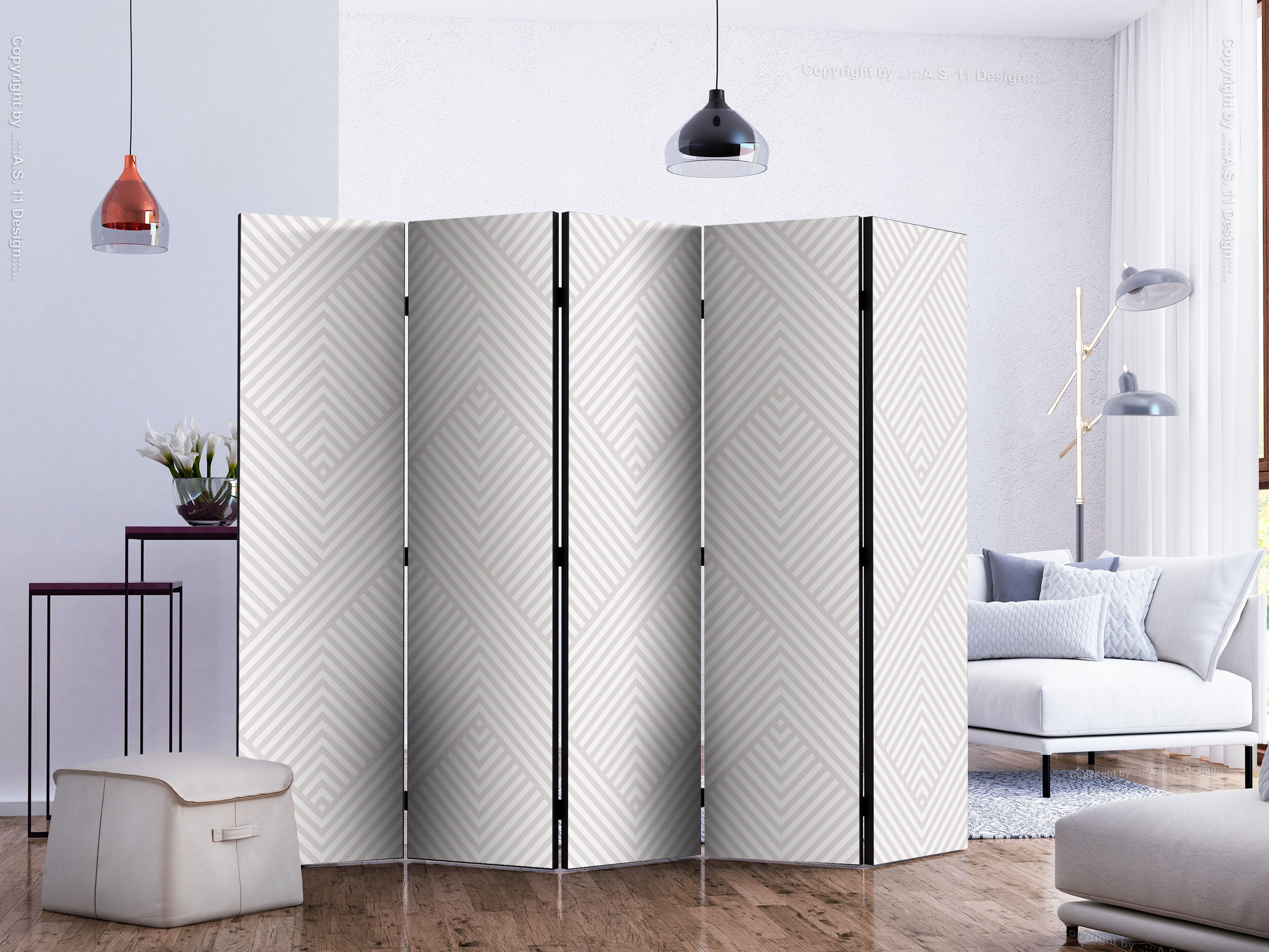 Abstract Broken Lines Geometric 5-Panel Room Divider
