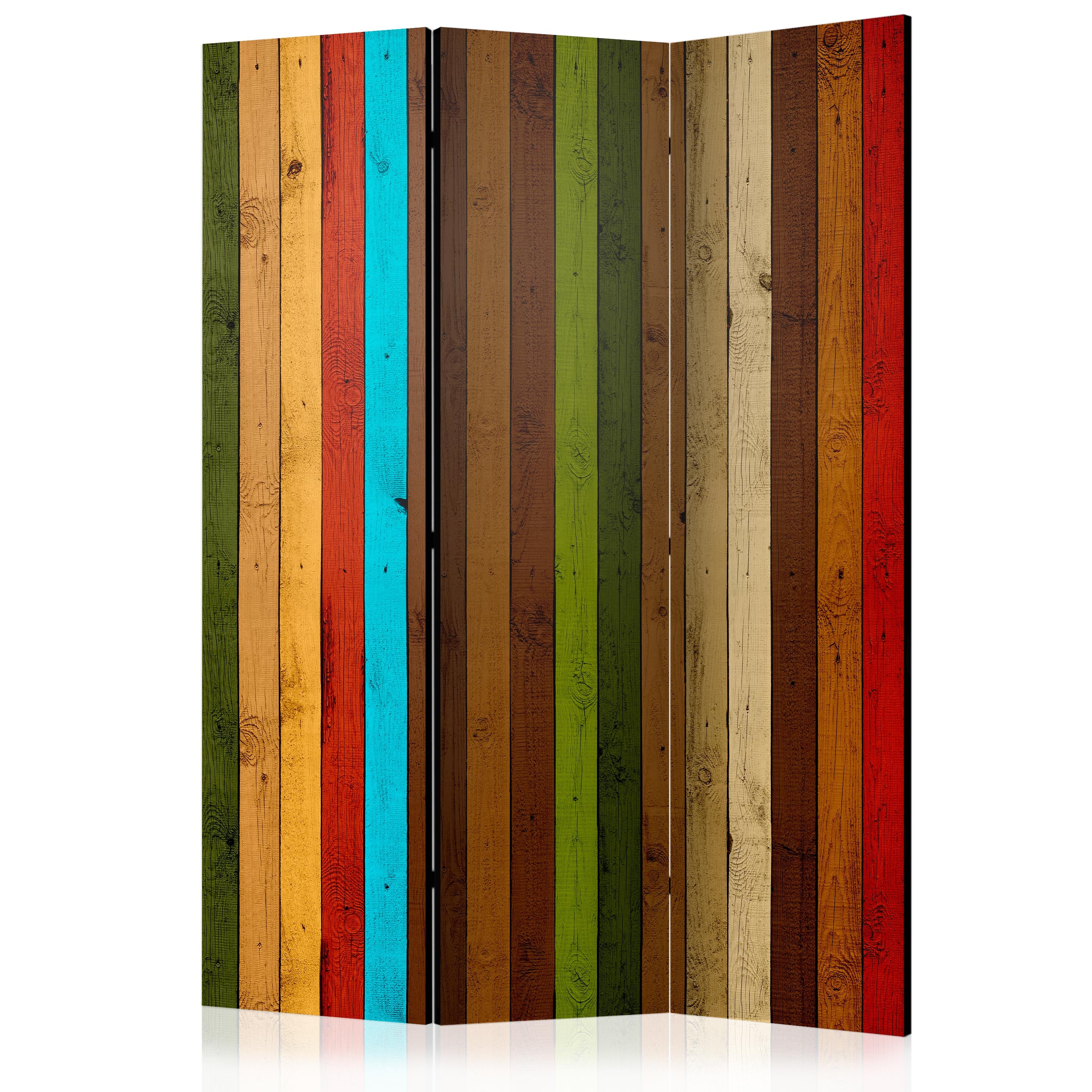 Wooden Rainbow Stripes 3-Panel Room Divider