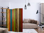 Wooden Rainbow Stripes 3-Panel Room Divider