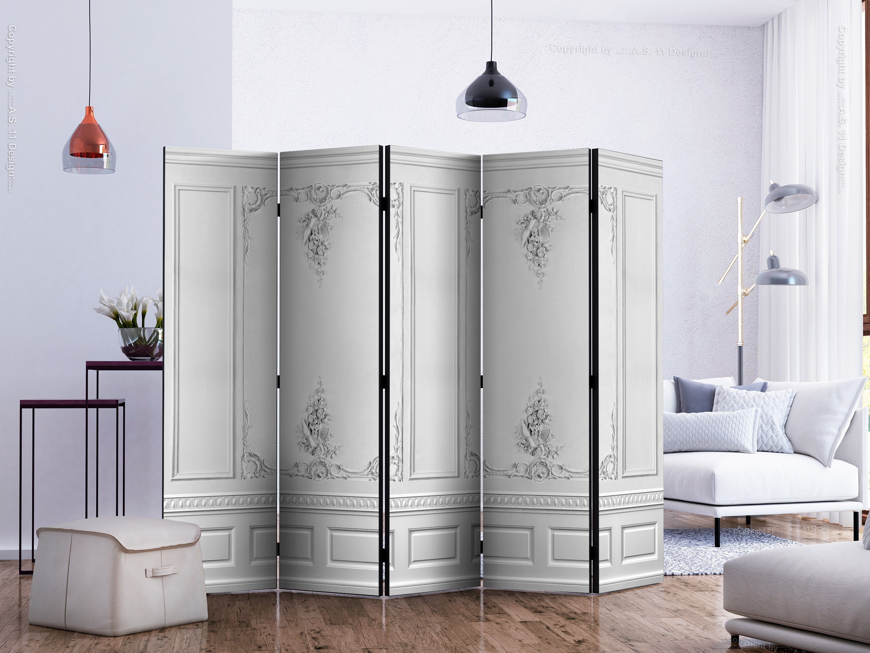 Palatial Grey Ornament 5-Panel Room Divider