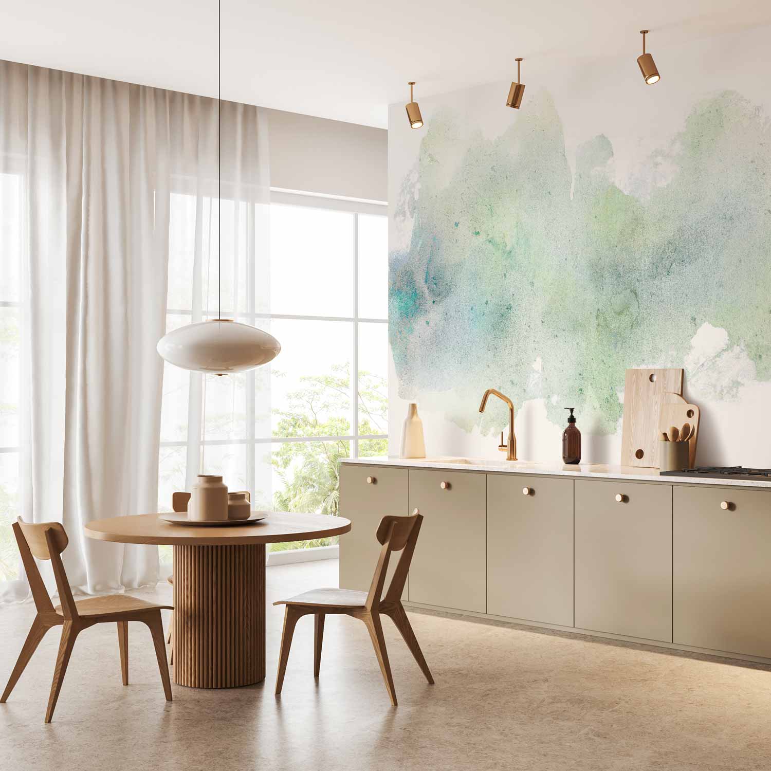 Pastel Mint Watercolour Abstract Wall Mural