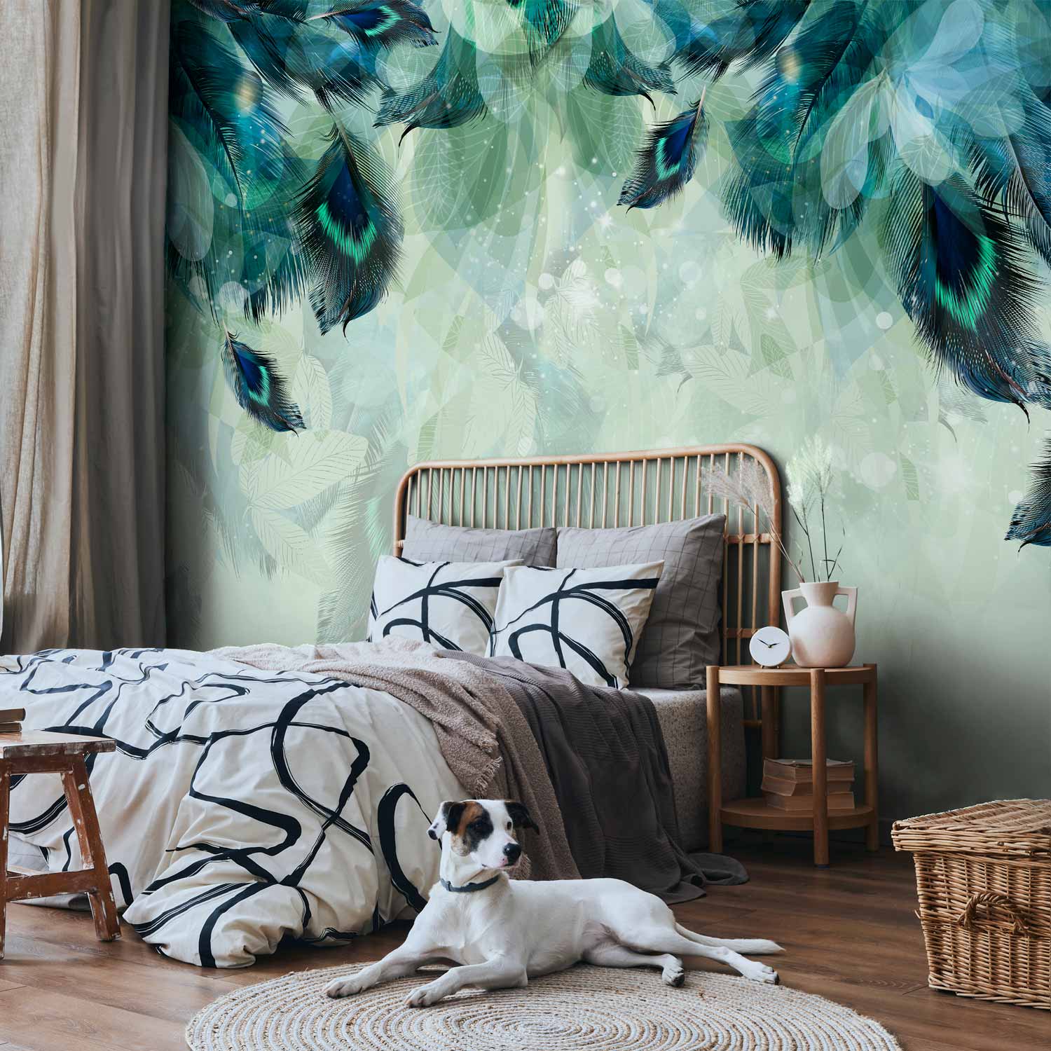 Emerald Feather Pattern Nature Wall Mural