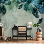 Emerald Feather Pattern Nature Wall Mural