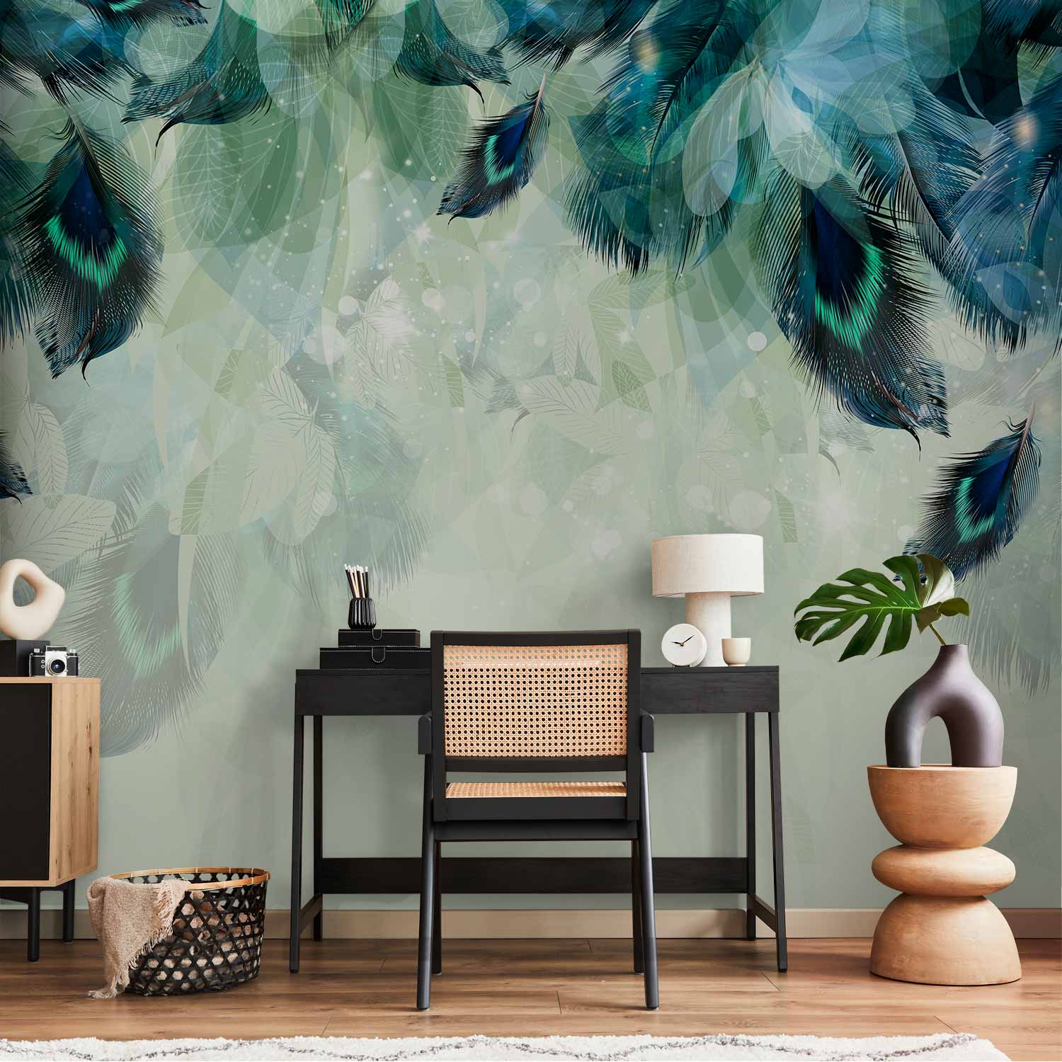 Emerald Feather Pattern Nature Wall Mural