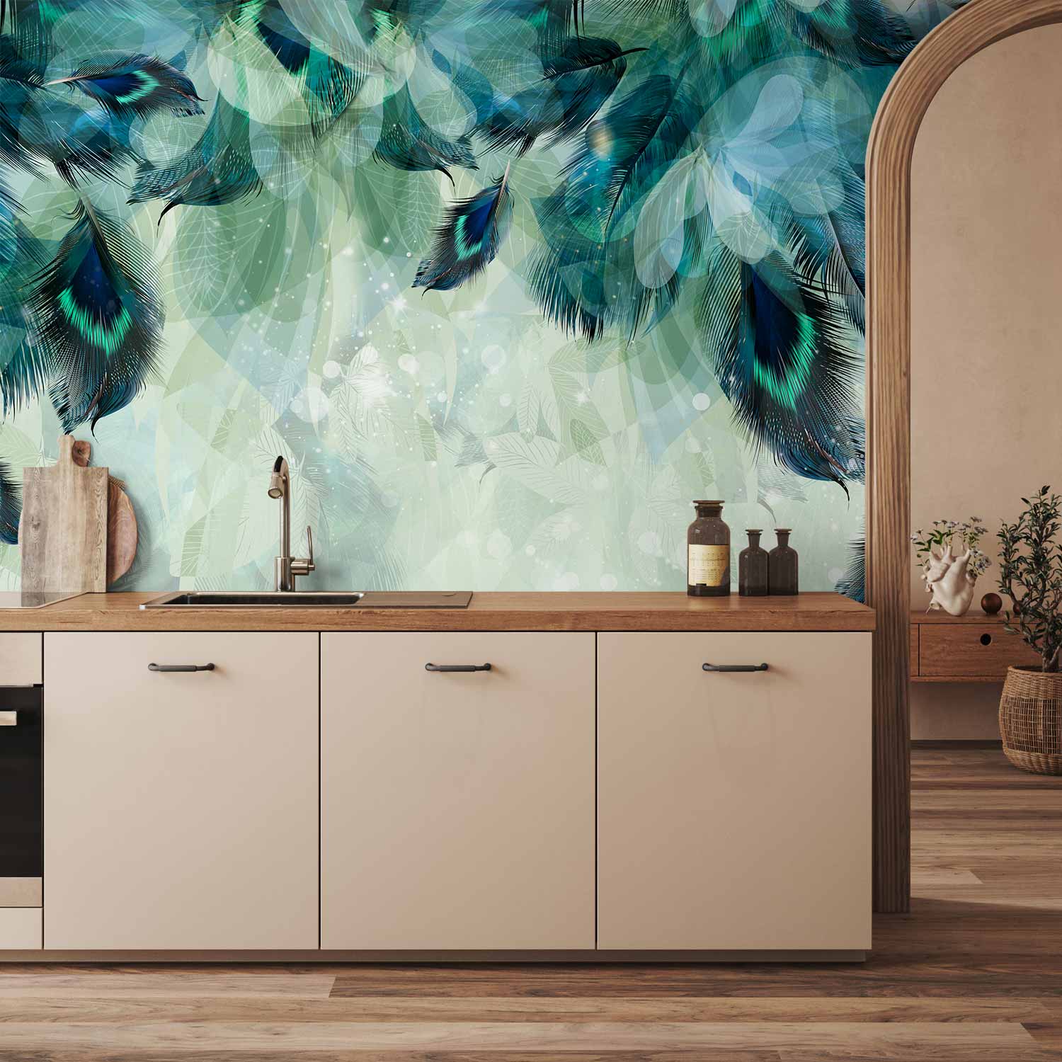 Emerald Feather Pattern Nature Wall Mural