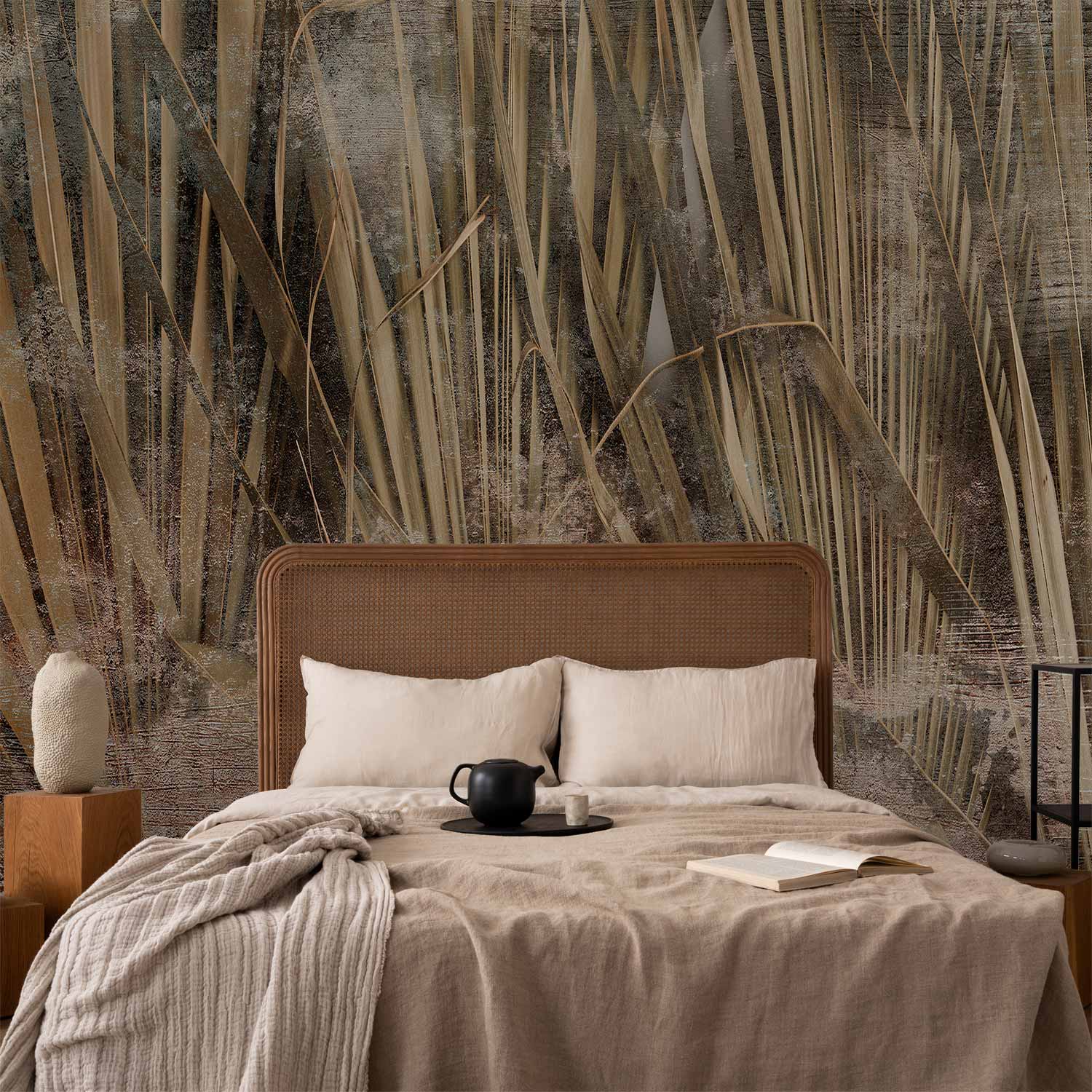 Dry Leaves Tall Grass Boho Wall Mural