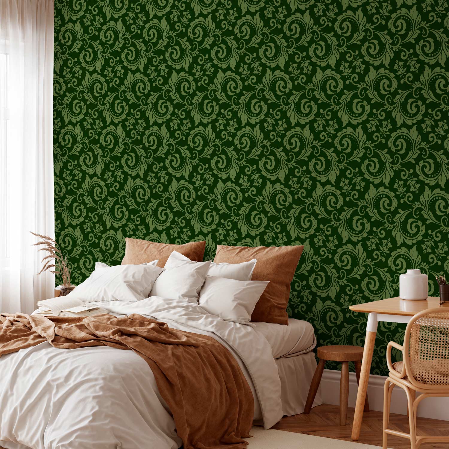 Evening Green Ornamental Pattern Wallpaper