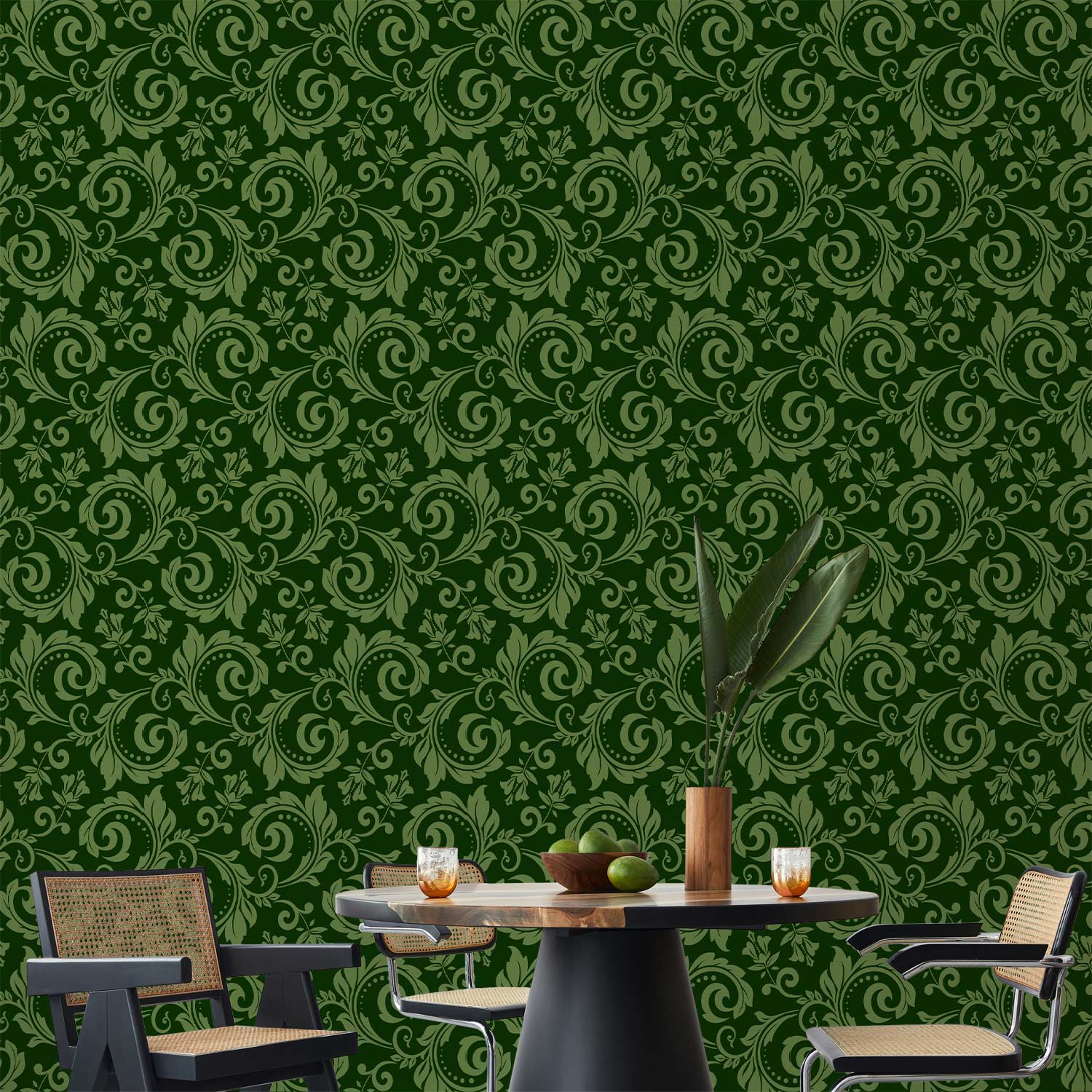 Evening Green Ornamental Pattern Wallpaper
