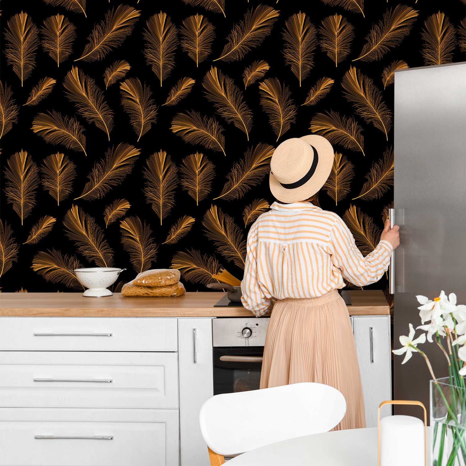 Golden Nature Pattern Wallpaper