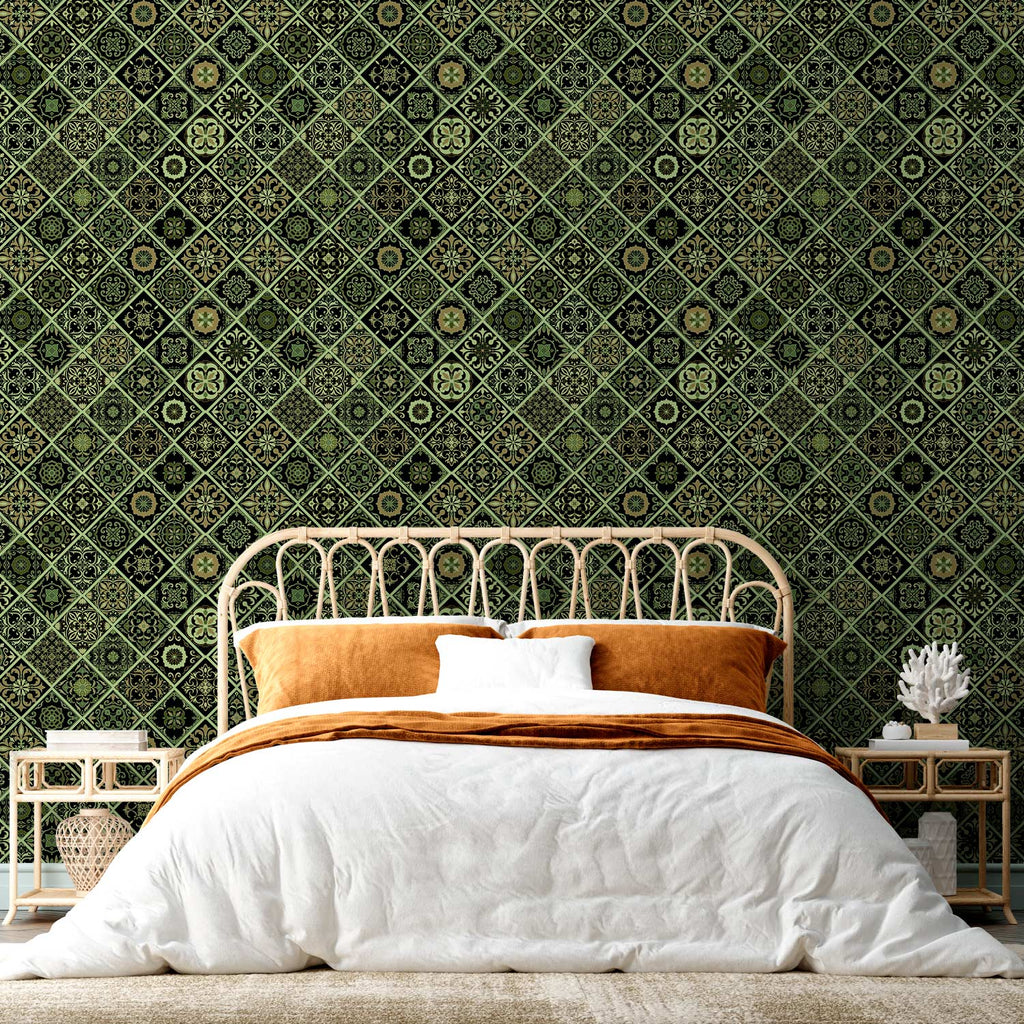 Olive Mosaic Abstract Pattern Wallpaper