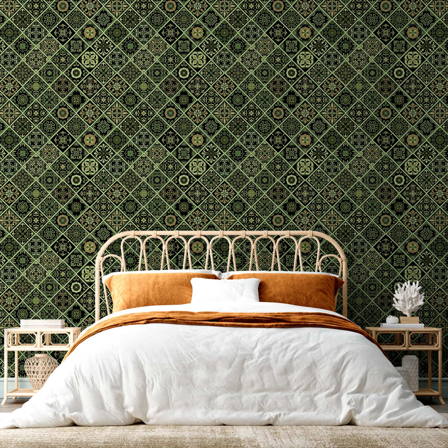 Olive Mosaic Abstract Pattern Wallpaper