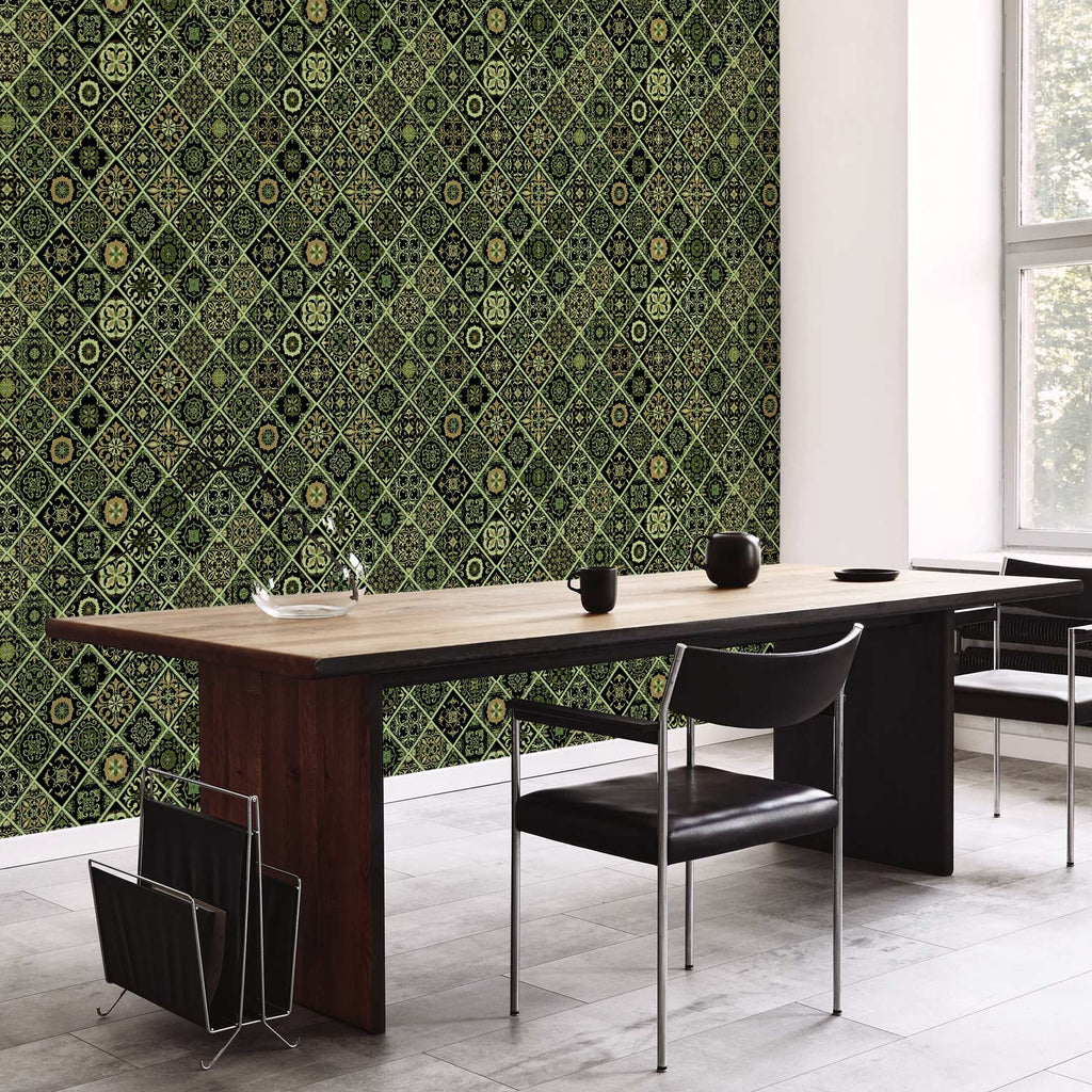 Olive Mosaic Abstract Pattern Wallpaper